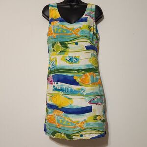 Vintage Jams World Mini tank Dress Batik Fish Tropical beach made in Hawaii USA